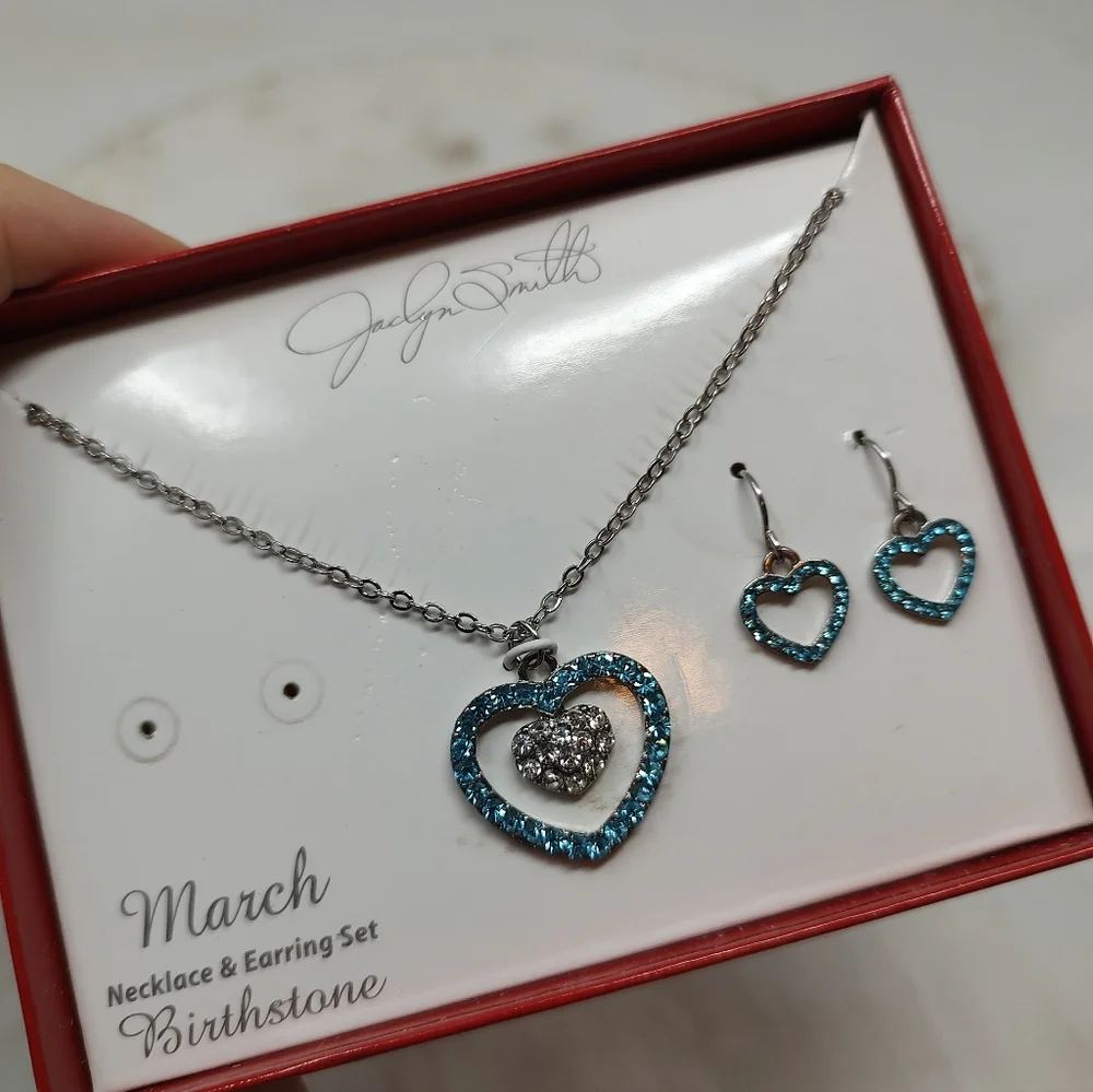 Jaclyn Smith Silver and Blue Heart Jewelry Set
